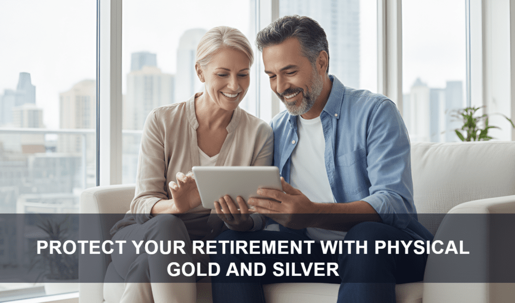 Couple planning retirement strategy with gold and silver options at home